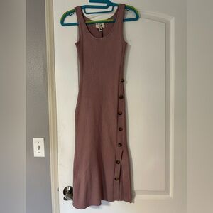 Hippie Rose  Mauve Midi Dress with Button Detail